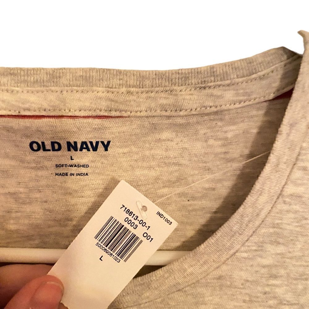 Old Navy NEW Large long sleeve Tshirt crew neck striped red gray - Picture 3 of 7